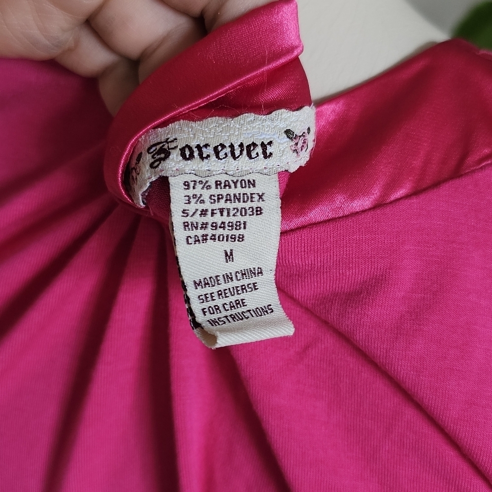 Forever 21 Y2k hot pink bustier babydoll satin back tie chic v-neck soft top - Picture 4 of 4